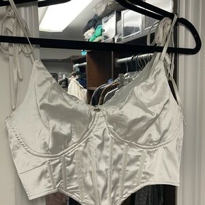 Missguided White Satin Longline Bustier Crop Top